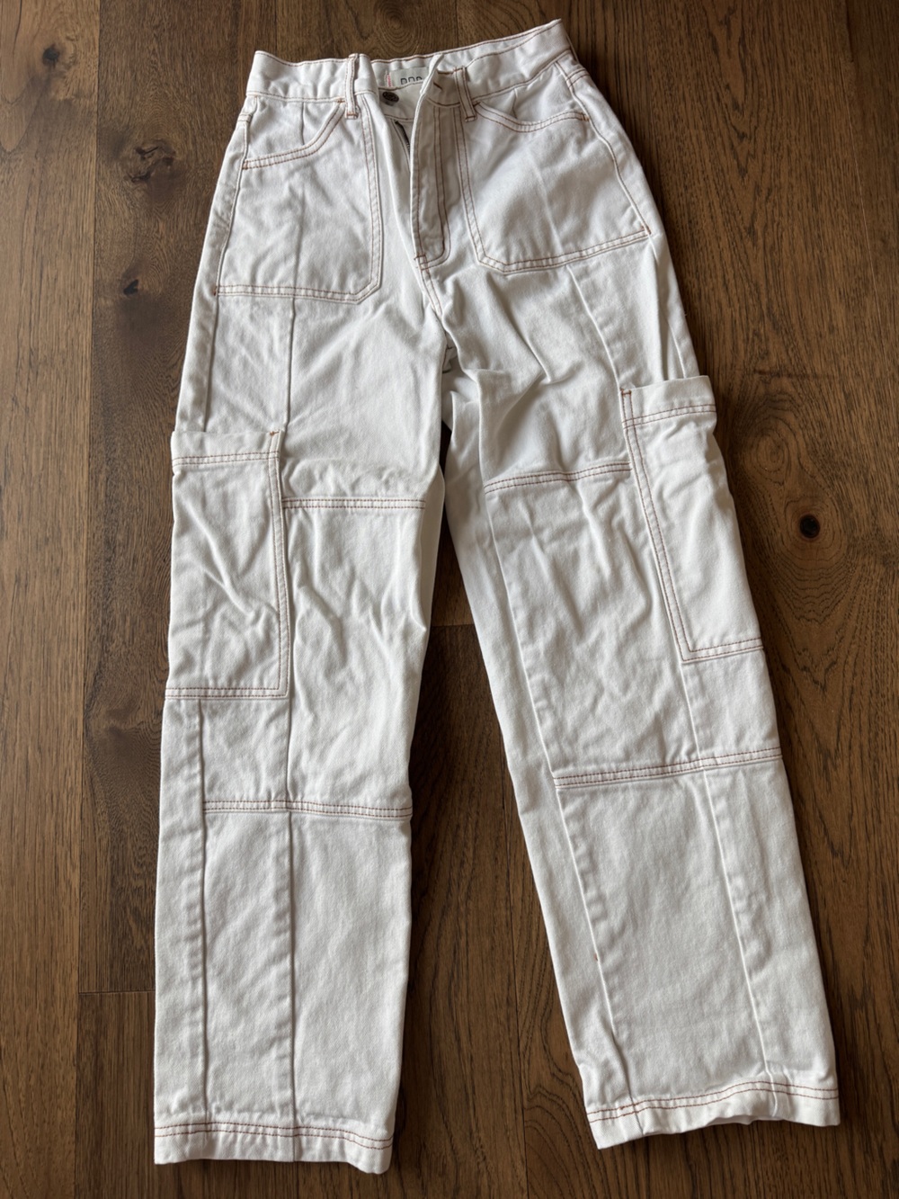 BDG Cream High-Rise Utility Jeans with Contrast Stitching